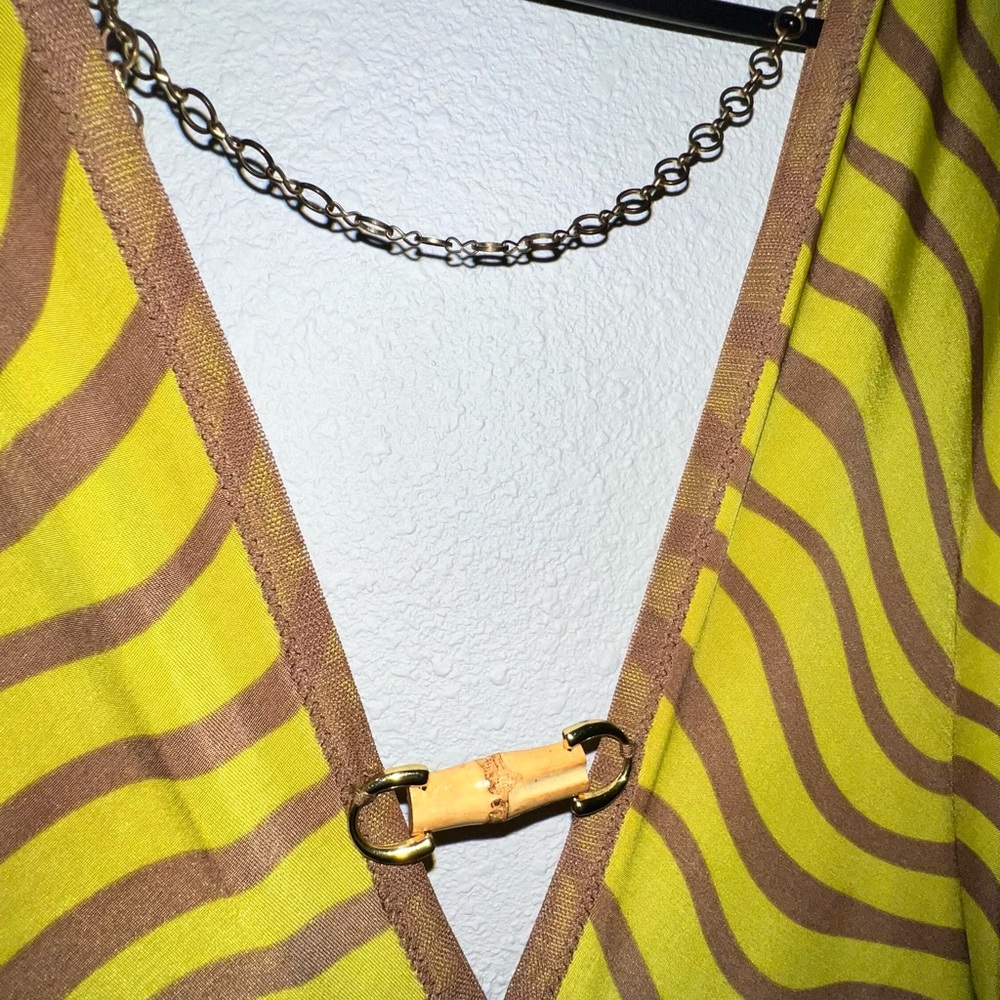 Striped V-Neck Dress in Yellow and Brown - Picture 8 of 12